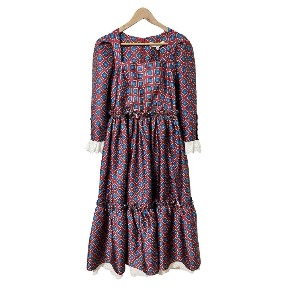 Hunter Bell Gillian Odessa Midi Dress Size 8 Rouge Red Square Neck Retro 70s NEW